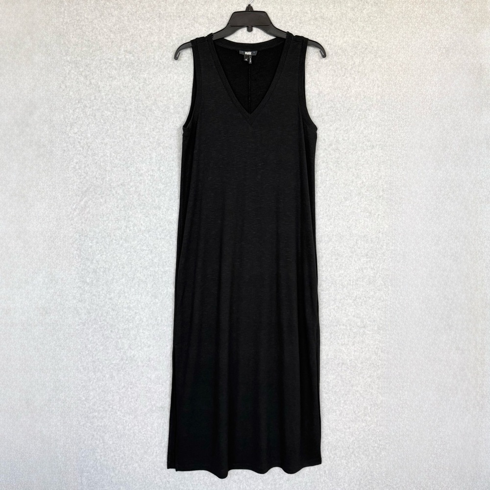 PAIGE Sage Midi Tank Dress Side Slit Slub Knit Casual Capsule Size Medium Black